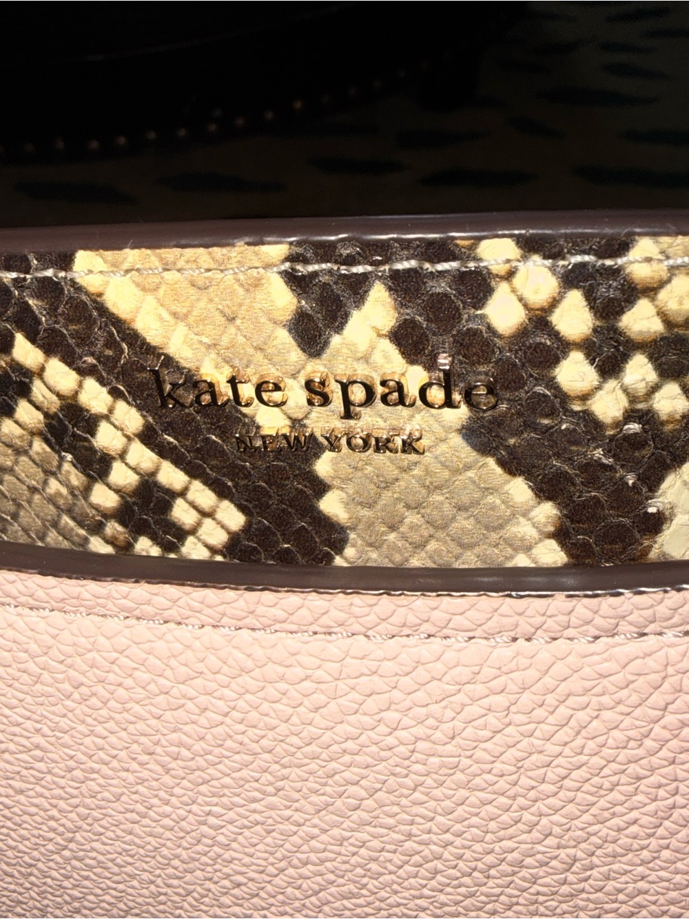 ♠️kate spade Blush Pink Crossbody with Snake-Print & Burgundy Trim